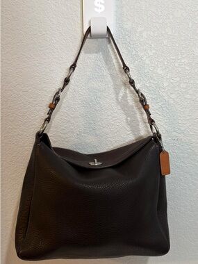 Coach Black Leather Shoulder Bag with Tan Tag